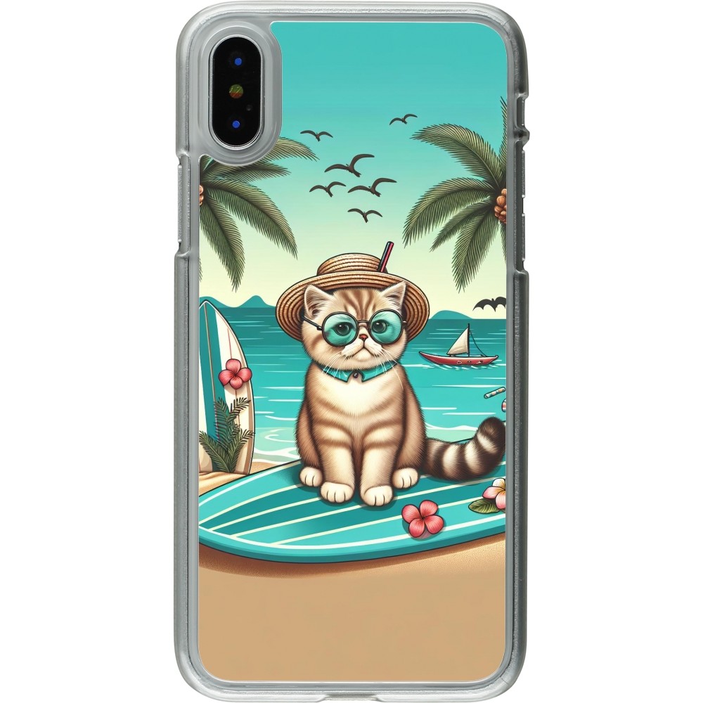 Coque iPhone X / Xs - Plastique transparent Chat Surf Style