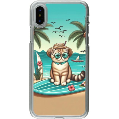 Coque iPhone X / Xs - Plastique transparent Chat Surf Style