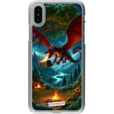 Coque iPhone X / Xs - Plastique transparent Dragon Volant Forêt Trésor