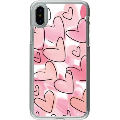 Coque iPhone X / Xs - Plastique transparent Easter 2023 pink hearts