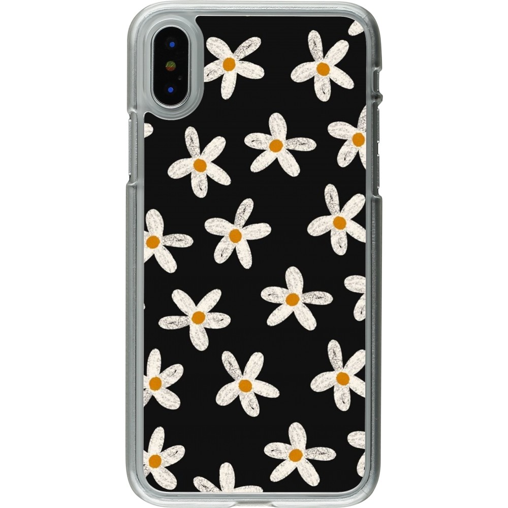 Coque iPhone X / Xs - Plastique transparent Easter 2024 white on black flower