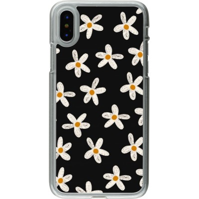 Coque iPhone X / Xs - Plastique transparent Easter 2024 white on black flower