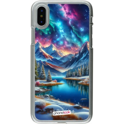 Coque iPhone X / Xs - Plastique transparent Fantasy Mountain Lake Sky Stars