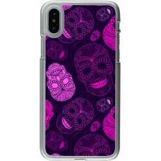 Coque iPhone X / Xs - Plastique transparent Halloween 2023 pink skulls