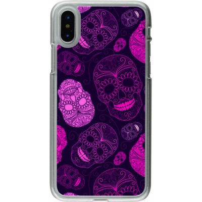 Coque iPhone X / Xs - Plastique transparent Halloween 2023 pink skulls