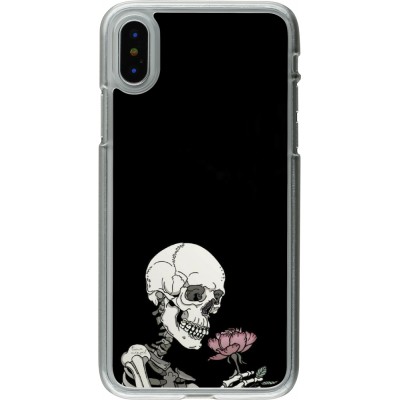 Coque iPhone X / Xs - Plastique transparent Halloween 2023 rose and skeleton