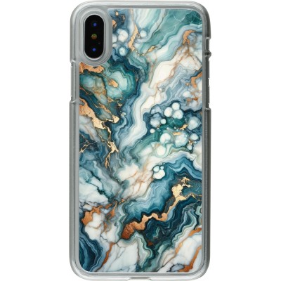 Coque iPhone X / Xs - Plastique transparent Marbre Vert Bleu Doré