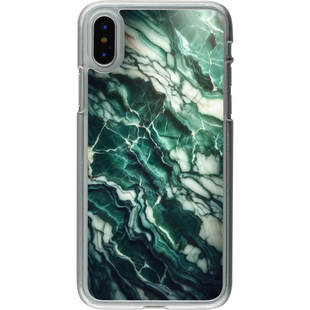 Coque iPhone X / Xs - Plastique transparent Marbre vert majestueux