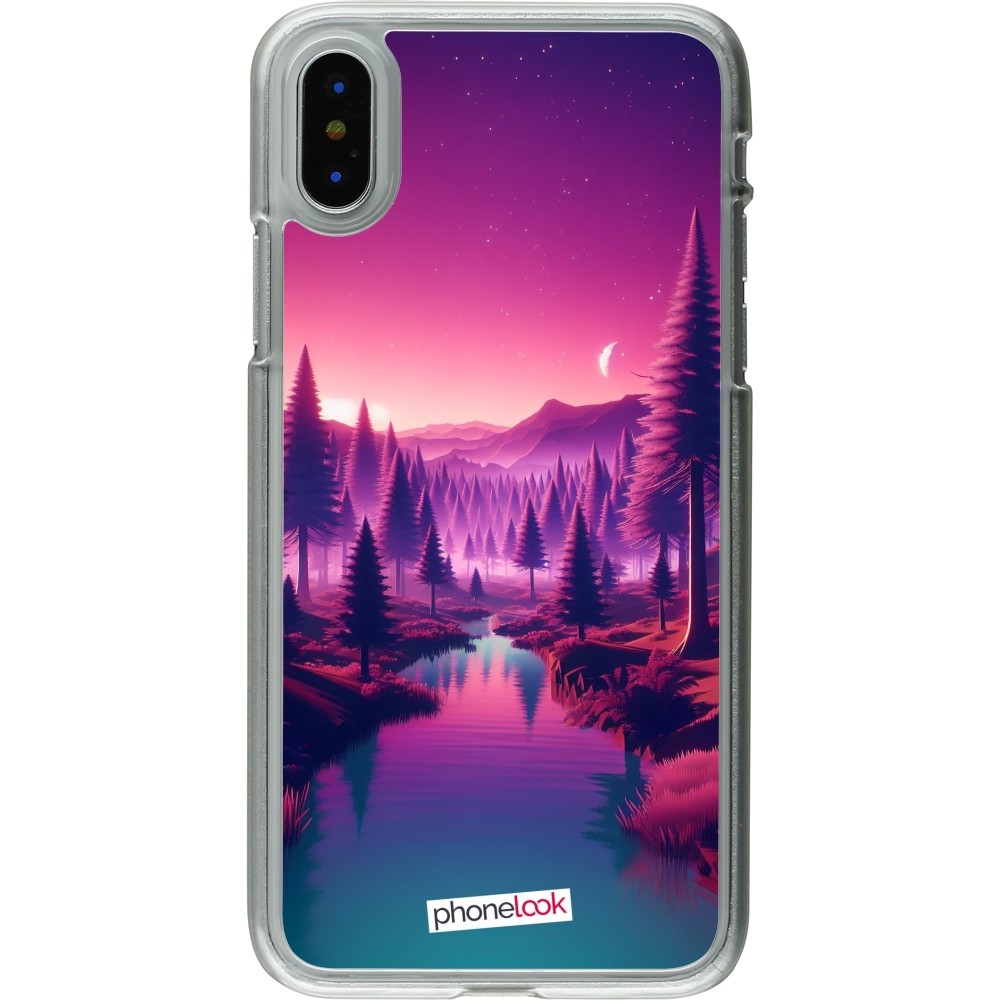 Coque iPhone X / Xs - Plastique transparent Paysage Violet-Rose