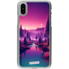 Coque iPhone X / Xs - Plastique transparent Paysage Violet-Rose