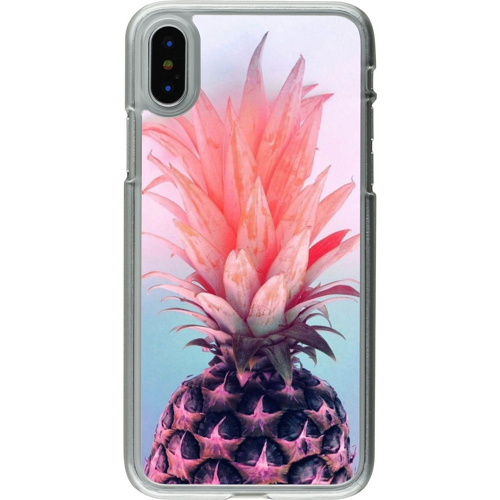 Coque iPhone X / Xs - Plastique transparent Purple Pink Pineapple