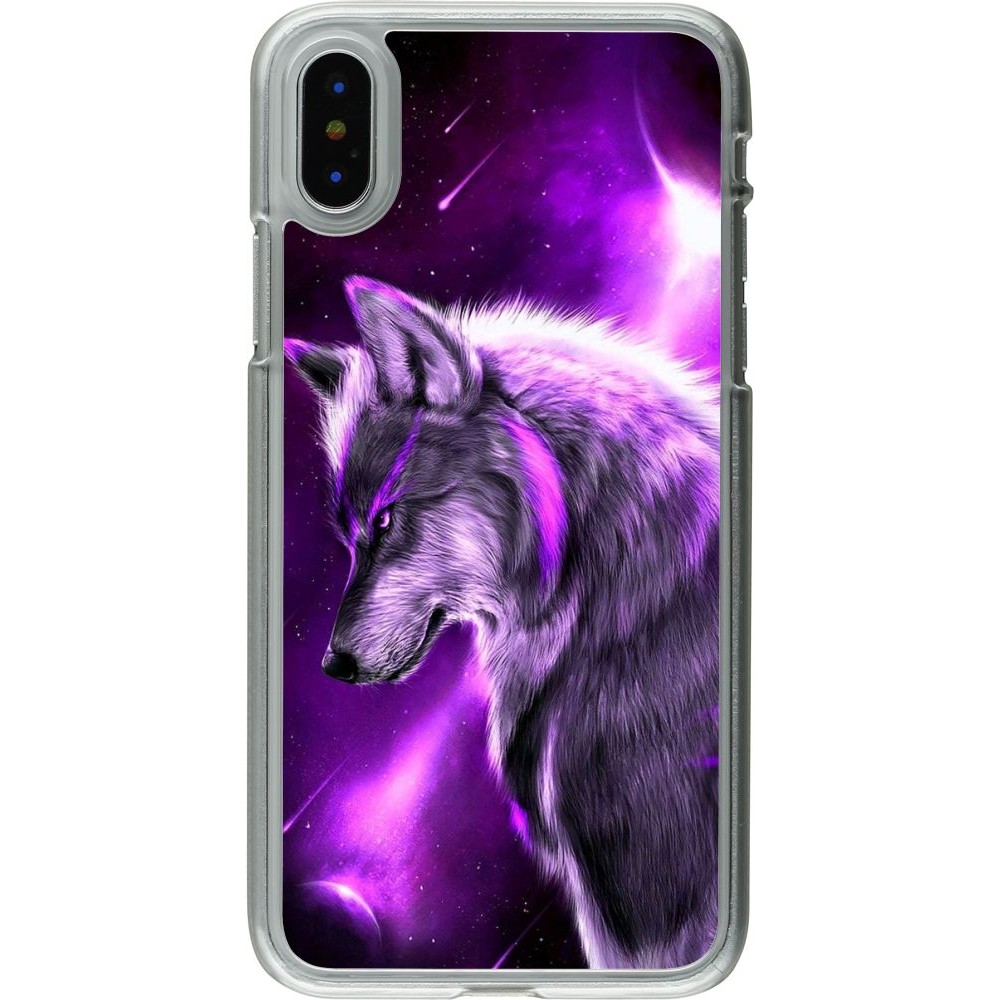 Coque iPhone X / Xs - Plastique transparent Purple Sky Wolf