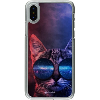 Coque iPhone X / Xs - Plastique transparent Red Blue Cat Glasses