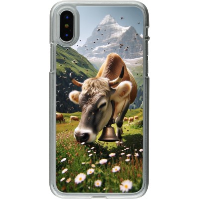 Coque iPhone X / Xs - Plastique transparent Vache montagne Valais