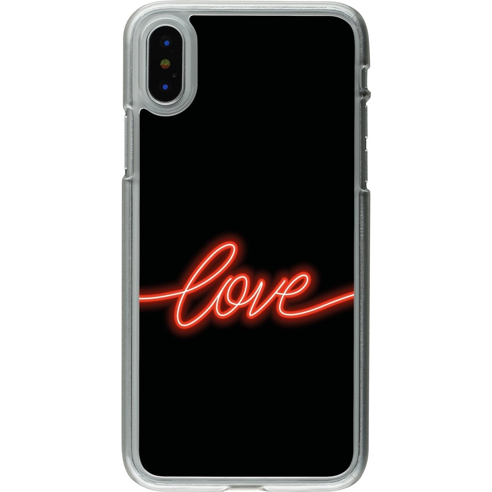 Coque iPhone X / Xs - Plastique transparent Valentine 2023 neon love