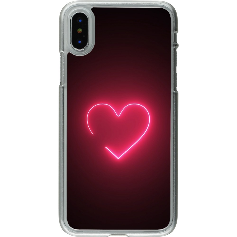 Coque iPhone X / Xs - Plastique transparent Valentine 2023 single neon heart