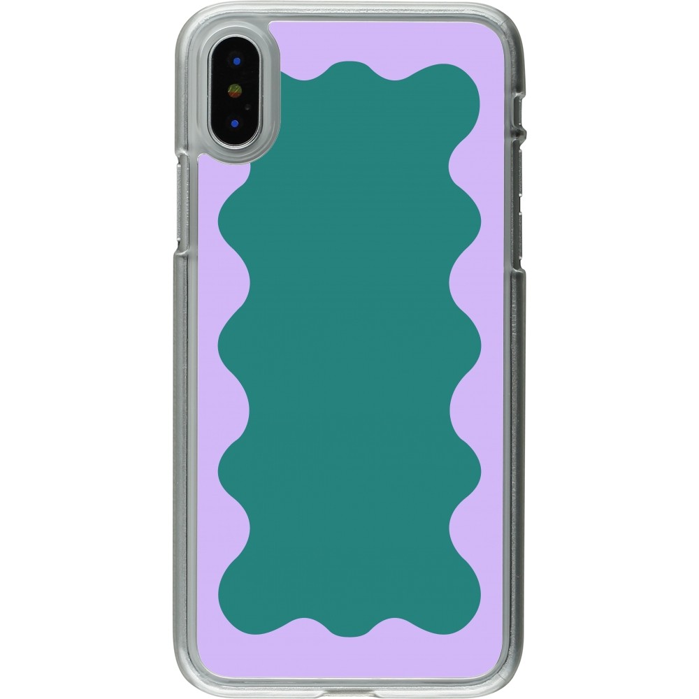 Coque iPhone X / Xs - Plastique transparent Wavy Rectangle Green Purple