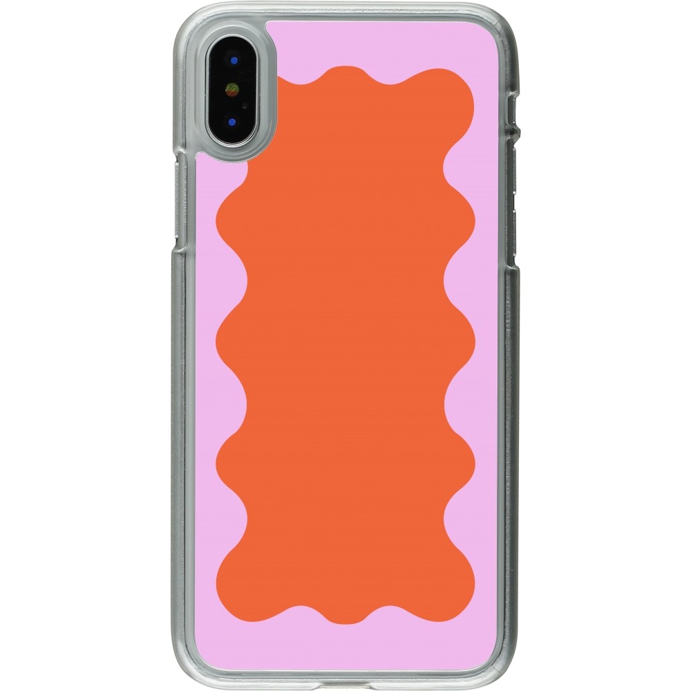 Coque iPhone X / Xs - Plastique transparent Wavy Rectangle Orange Pink