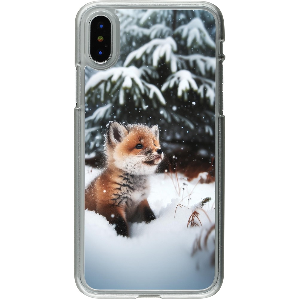 Coque iPhone X / Xs - Plastique transparent Noël 2023 Renardeau sapin