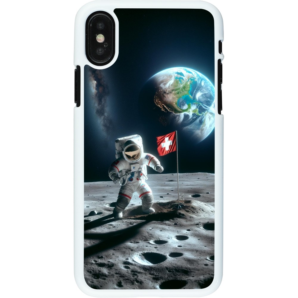 Coque iPhone X / Xs - Plastique blanc Astro Suisse sur lune