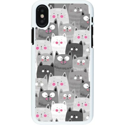 Coque iPhone X / Xs - Plastique blanc Chats gris troupeau