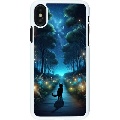 Coque iPhone X / Xs - Plastique blanc Chat noir promenade