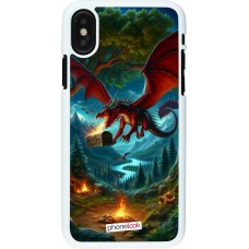 Coque iPhone X / Xs - Plastique blanc Dragon Volant Forêt Trésor