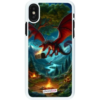 Coque iPhone X / Xs - Plastique blanc Dragon Volant Forêt Trésor