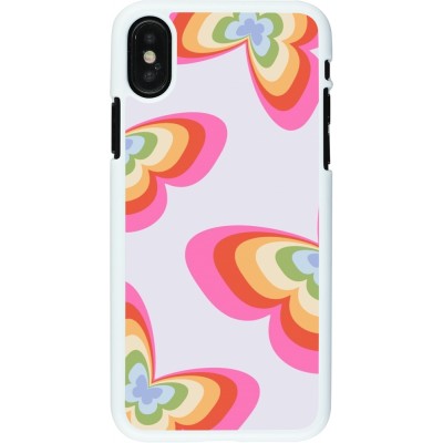 Coque iPhone X / Xs - Plastique blanc Easter 2024 rainbow butterflies