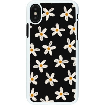 Coque iPhone X / Xs - Plastique blanc Easter 2024 white on black flower