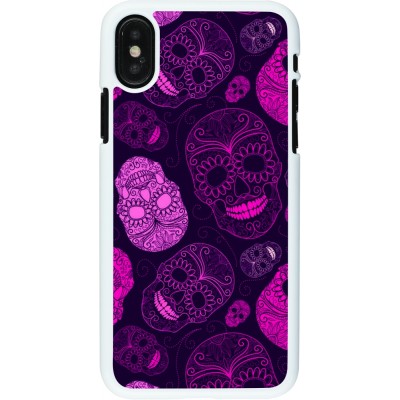 Coque iPhone X / Xs - Plastique blanc Halloween 2023 pink skulls