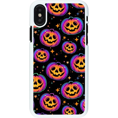 Coque iPhone X / Xs - Plastique blanc Halloween 2024 rainbow pumpkins