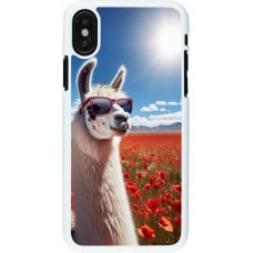 Coque iPhone X / Xs - Plastique blanc Lama Chic en Coquelicot