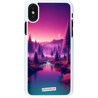 Coque iPhone X / Xs - Plastique blanc Paysage Violet-Rose