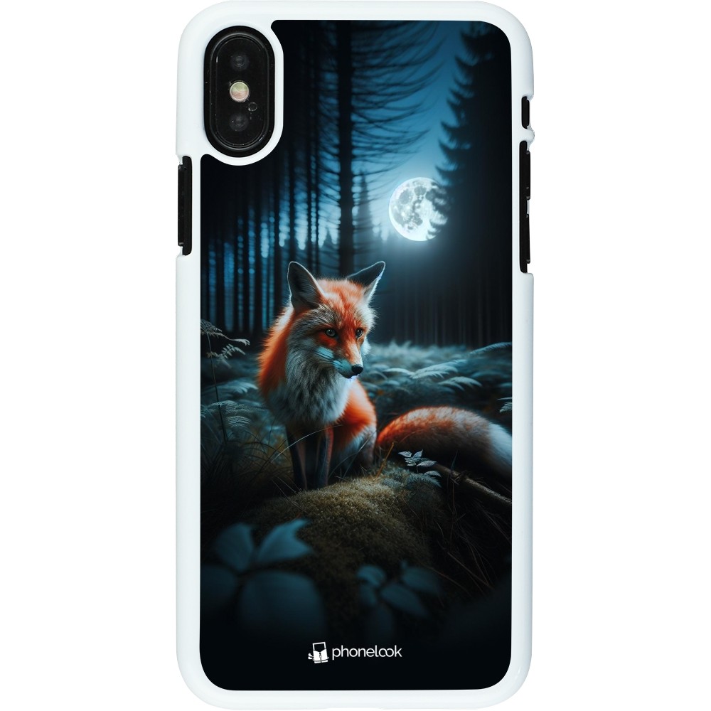 Coque iPhone X / Xs - Plastique blanc Renard lune forêt