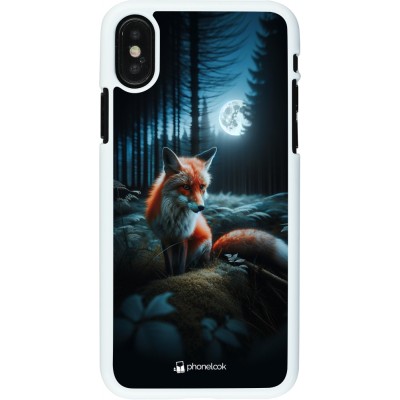 Coque iPhone X / Xs - Plastique blanc Renard lune forêt