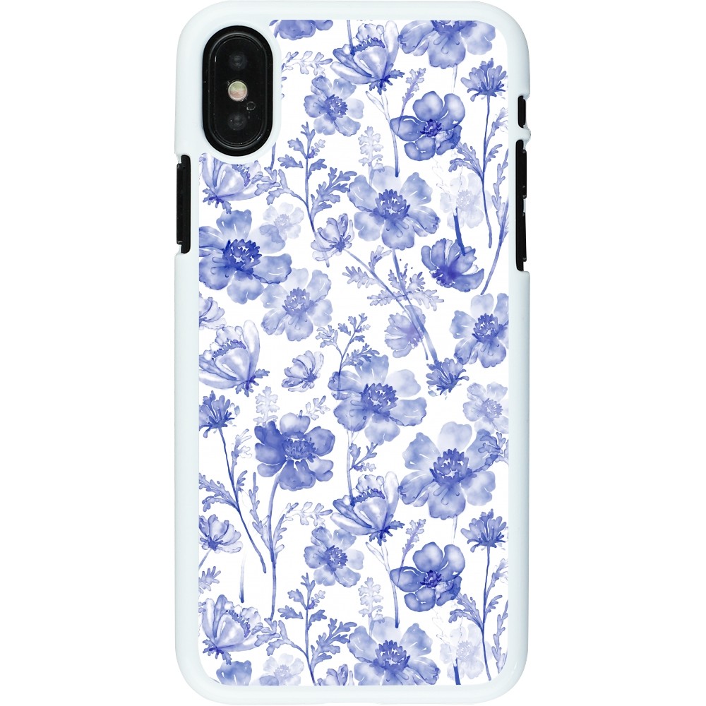 Coque iPhone X / Xs - Plastique blanc Spring 23 watercolor blue flowers