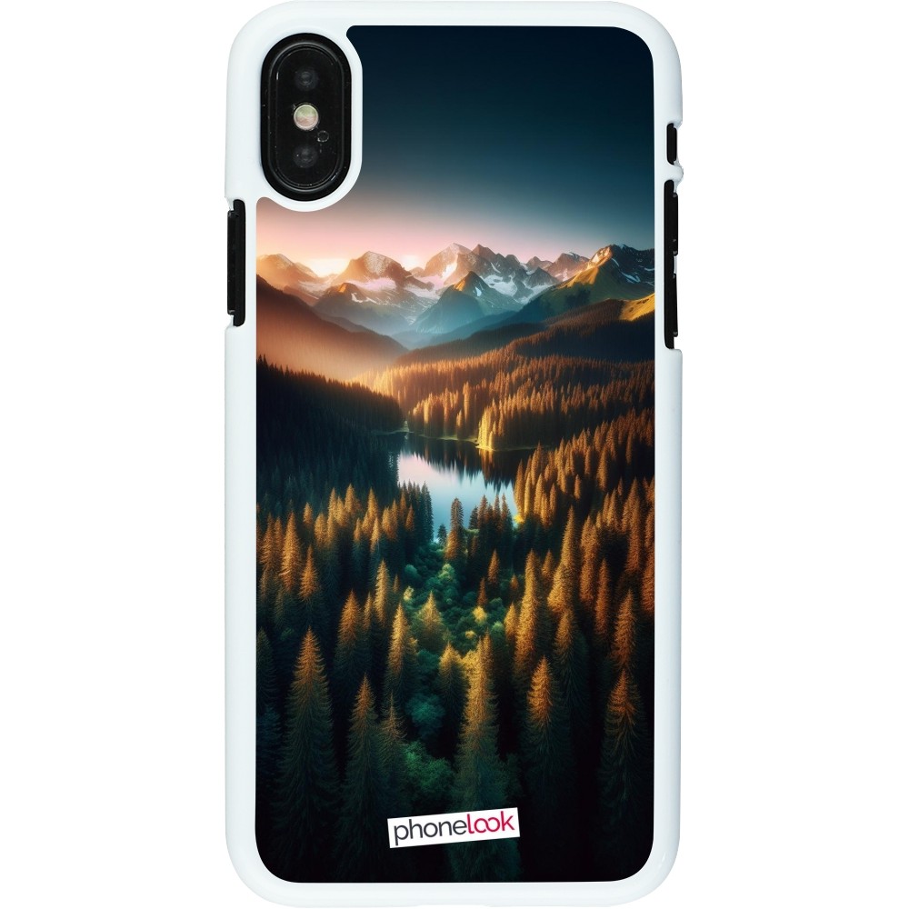 Coque iPhone X / Xs - Plastique blanc Sunset Forest Lake