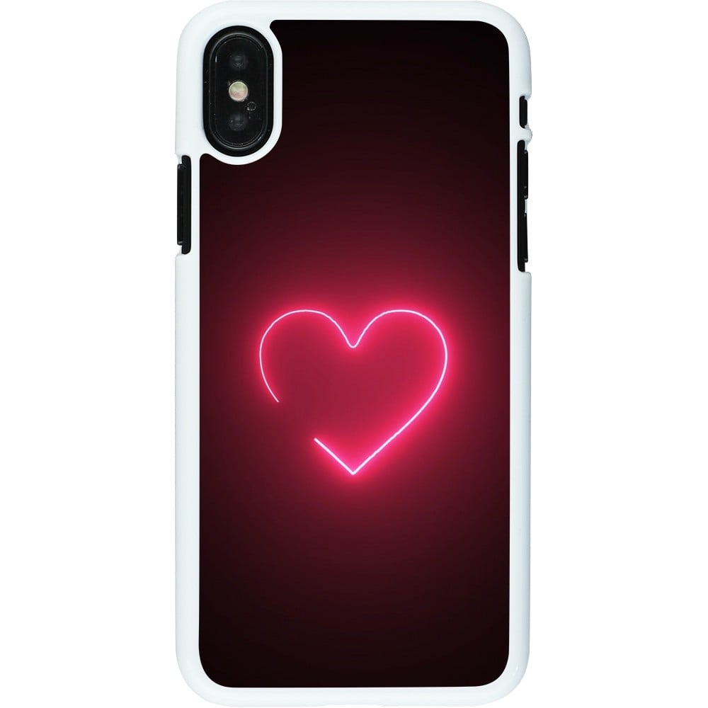 Coque iPhone X / Xs - Plastique blanc Valentine 2023 single neon heart