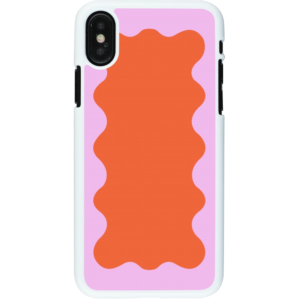 Coque iPhone X / Xs - Plastique blanc Wavy Rectangle Orange Pink