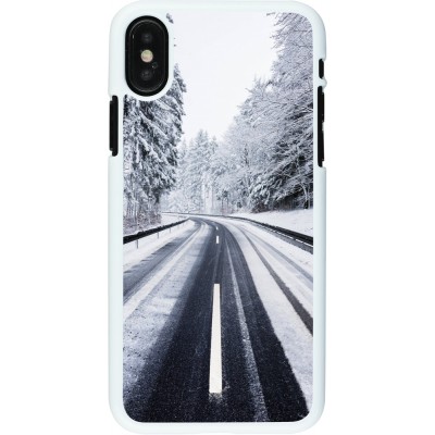 Coque iPhone X / Xs - Plastique blanc Winter 22 Snowy Road