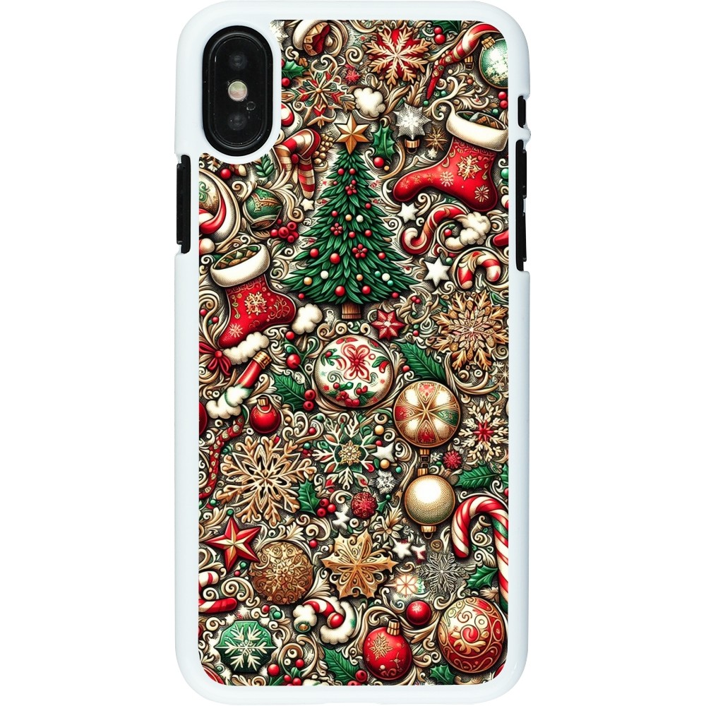 Coque iPhone X / Xs - Plastique blanc Noël 2023 micro pattern