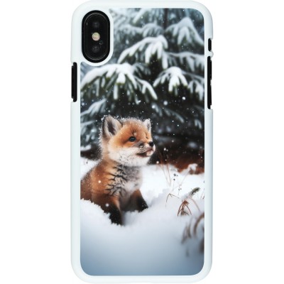 Coque iPhone X / Xs - Plastique blanc Noël 2023 Renardeau sapin