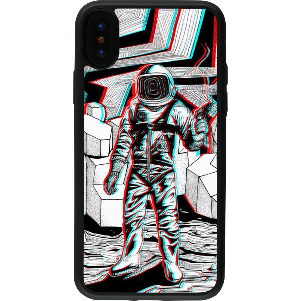 Hülle iPhone X / Xs - Silikon schwarz Anaglyph Astronaut