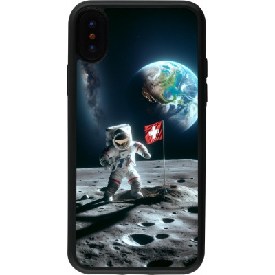 Coque iPhone X / Xs - Silicone rigide noir Astro Suisse sur lune