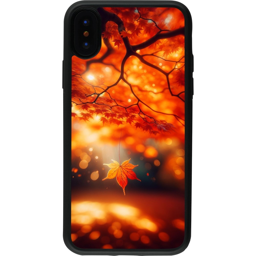 Coque iPhone X / Xs - Silicone rigide noir Automne Magique Orange