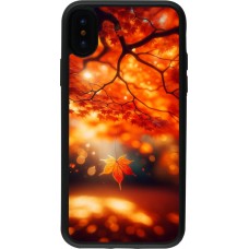 Coque iPhone X / Xs - Silicone rigide noir Automne Magique Orange