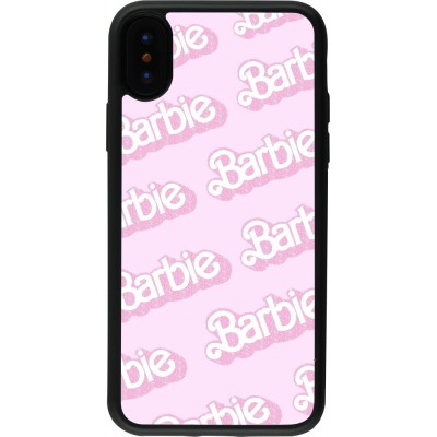 Coque iPhone X / Xs - Silicone rigide noir Barbie light pink pattern