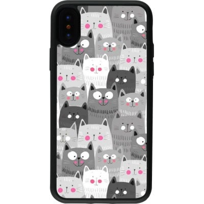 Coque iPhone X / Xs - Silicone rigide noir Chats gris troupeau