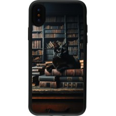 Coque iPhone X / Xs - Silicone rigide noir Chat livres sombres